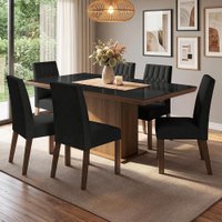 Conjunto Sala de Jantar Tampo de Vidro 6 Cadeiras Rustic/Preto/Oxford Dinan Madesa