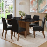 Conjunto Sala de Jantar Tampo de Vidro 6 Cadeiras Rustic/Preto/Oxford Alba Madesa