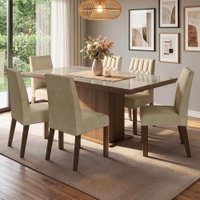 Conjunto Sala de Jantar Tampo de Vidro 6 Cadeiras Rustic/Crema/Imperial Dinan Madesa