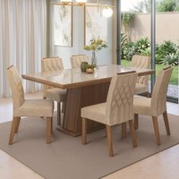 Conjunto Sala de Jantar Tampo de Vidro 6 Cadeiras Rustic/Crema/Imperial Colmar Madesa