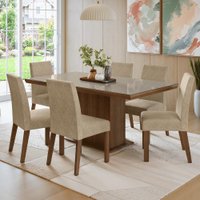 Conjunto Sala de Jantar Tampo de Vidro 6 Cadeiras Rustic/Crema/Imperial Alba Madesa