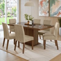 Conjunto Sala de Jantar Tampo de Vidro 6 Cadeiras Rustic/Imperial Alba Madesa