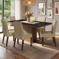 Conjunto Sala de Jantar Tampo de Vidro 6 Cadeiras Rustic/Preto/Imperial Dinan Madesa