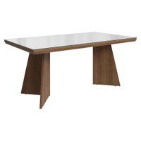 Mesa de Jantar Retangular Tampo com Moldura e Vidro Sobreposto Rustic/Branco 5389 Madesa