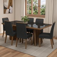 Conjunto Sala de Jantar Tampo de Vidro 6 Cadeiras Rustic/Preto/Oxford Pienza Madesa
