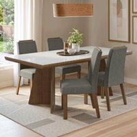 Conjunto Sala de Jantar Tampo de Vidro 4 Cadeiras Rustic/Branco/Silver Todi Madesa
