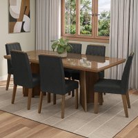 Conjunto Sala de Jantar Tampo de Vidro 6 Cadeiras Rustic/Oxford Pienza Madesa