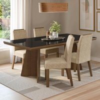 Conjunto Sala de Jantar Tampo de Vidro 4 Cadeiras Rustic/Preto/Imperial Todi Madesa