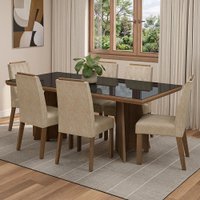 Conjunto Sala de Jantar Tampo de Vidro 6 Cadeiras Rustic/Preto/Imperial Pienza Madesa