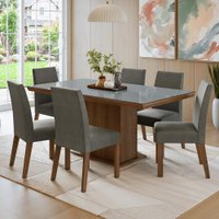 Conjunto Sala de Jantar Tampo de Vidro 6 Cadeiras Rustic/Cinza/Silver Alba Madesa