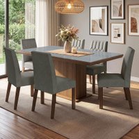 Conjunto Sala de Jantar Tampo de Vidro 6 Cadeiras Rustic/Cinza/Silver Dinan Madesa