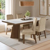 Conjunto Sala de Jantar Tampo de Vidro 4 Cadeiras Rustic/Branco/Imperial Todi Madesa