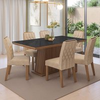 Conjunto Sala de Jantar Tampo de Vidro 6 Cadeiras Rustic/Preto/Imperial Colmar Madesa