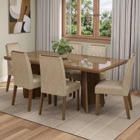 Conjunto Sala de Jantar Tampo de Vidro 6 Cadeiras Rustic/Imperial Pienza Madesa