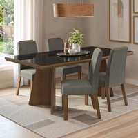 Conjunto Sala de Jantar Tampo de Vidro 4 Cadeiras Rustic/Preto/Silver Todi Madesa