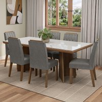 Conjunto Sala de Jantar Tampo de Vidro 6 Cadeiras Rustic/Branco/Silver Pienza Madesa