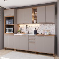 Armário de Cozinha Modulada Completa Fidelitá Berlim 5 Peças 270cm 12 Portas 2 Gavetas Sem Tampo Camurça/Freijó