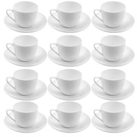 Jogo 12 Xicaras de Chá com Pires 220ml Porcelana Branca Clean Lyor Mesa Posta