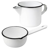 Conjunto Esmaltado Branco Caneca 1L Papeiro 550ml Metallouça Aquecer Preparar Servir