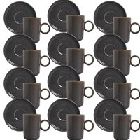 Jogo 12 Xícaras Café 90ml Com Pires Cerâmica Basic Dove Azul Porto Brasil Artesanal Mesa Posta