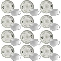 Conjunto 12 Xícaras em Cerâmica de Chá com Pires 220ml Branco Exótica Porto Brasil Mesa Posta