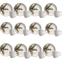 Jogo 12 Xícaras de Chá Café 170ml com Pires Branca Cerâmica Porto Brasil Bio Bananê Mesa Posta