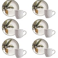 Jogo 6 Xícaras Chá Café com Pires 170ml Branco Bio Bananê Cerâmica Porto Brasil Mesa Posta