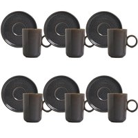 Jogo 6 Xícaras Cafezinho Com Pires 90ml Cerâmica Porto Brasil Day by Day Stoneware Azul Basic Dove