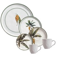 Jogo de Jantar 6 Pessoas Cerâmica Porto Brasil Mesa Posta Bio Bananê 36 peças Pratos Xícaras e Pires