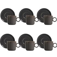 Jogo 6 Xícaras de Chá Café com Pires 150ml Cerâmica Porto Brasil Azul Escuro Basic Dove Mesa Posta