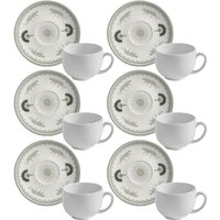 Jogo 6 Xícaras Cerâmica de Chá Com Pires 220ml Branca Exótica Porto Brasil Stoneware Artesanal
