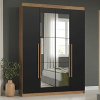Guarda-Roupa Solteiro 4 Portas Batentes com Espelho Rustic/Preto/Rustic Saturno Madesa