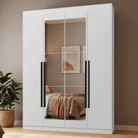 Guarda-Roupa Solteiro 4 Portas Batentes com Espelho Branco/Branco/Preto Netuno Madesa