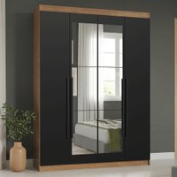 Guarda-Roupa Solteiro 4 Portas Batentes com Espelho Rustic/Preto/Preto Saturno Madesa