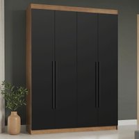 Guarda-Roupa Solteiro 4 Portas Batentes Rustic/Preto/Preto Saturno Madesa