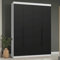 Guarda-Roupa Solteiro 4 Portas Batentes Branco/Preto/Preto Saturno Madesa