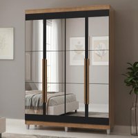 Guarda-Roupa Solteiro com Pés 4 Portas Batentes com Espelhos Rustic/Preto/Rustic Netuno Madesa