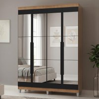 Guarda-Roupa Solteiro com Pés 4 Portas Batentes com Espelhos Rustic/Preto/Preto Netuno Madesa