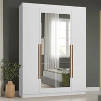 Guarda-Roupa Solteiro 4 Portas Batentes com Espelho Branco/Branco/Rustic Saturno Madesa