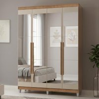 Guarda-Roupa Solteiro com Pés 4 Portas Batentes com Espelhos Rustic/Crema/Rustic Netuno Madesa