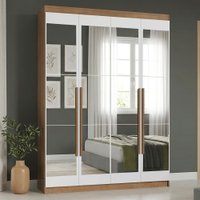 Guarda-Roupa Solteiro 4 Portas Batentes com Espelhos Rustic/Branco/Rustic Saturno Madesa