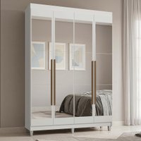 Guarda-Roupa Solteiro com Pés 4 Portas Batentes com Espelhos Branco/Branco/Rustic Saturno Madesa