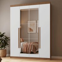 Guarda-Roupa Solteiro 4 Portas Batentes com Espelho Rustic/Branco/Rustic Netuno Madesa