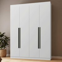 Guarda-Roupa Solteiro 4 Portas Batentes Branco/Branco/Preto Netuno Madesa