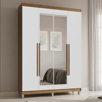 Guarda-Roupa Solteiro com Pés 4 Portas Batentes com Espelho Rustic/Branco/Rustic Saturno Madesa