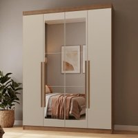 Guarda-Roupa Solteiro 4 Portas Batentes com Espelho Rustic/Crema/Rustic Netuno Madesa