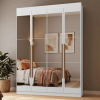 Guarda-Roupa Solteiro 4 Portas Batentes com Espelhos Branco/Branco/Rustic Netuno Madesa
