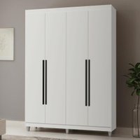Guarda-Roupa Solteiro com Pés 4 Portas Batentes Branco/Branco/Preto Netuno Madesa