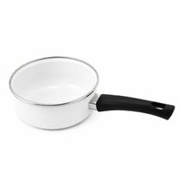 Panela Papeiro Esmaltado 14cm Branco Cabo Baquelite Borda Inox 800ml Metallouça
