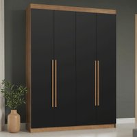 Guarda-Roupa Solteiro 4 Portas Batentes Rustic/Preto/Rustic Saturno Madesa